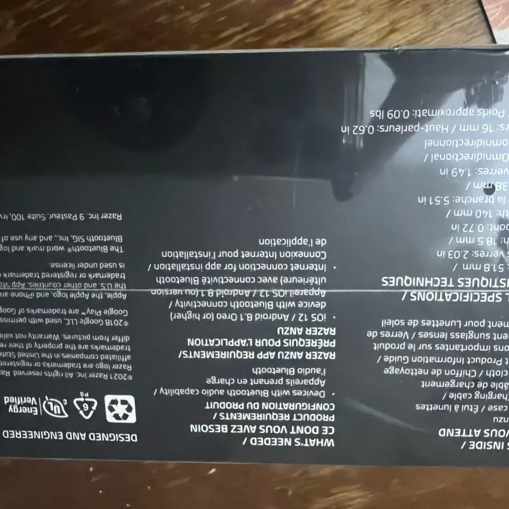 NIB Razer Anzu Smart Glasses Rectangle/Small